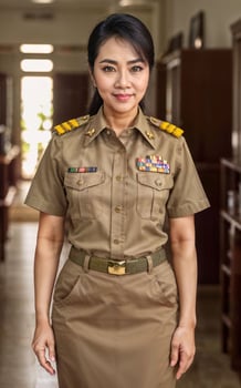photo of middle aged asian woman in Thai teacher uniform,