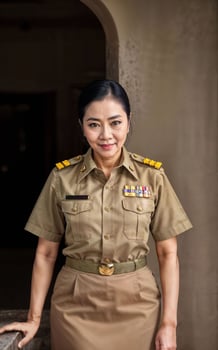 photo of middle aged asian woman in Thai teacher uniform,