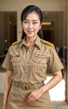 photo of middle aged asian woman in Thai teacher uniform,