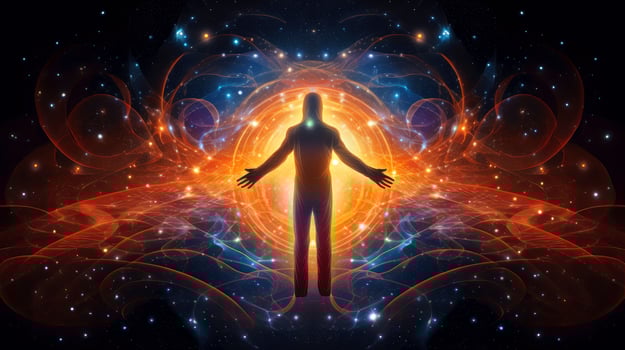 Psychic waves experimentation, psychedelia, and bold mental, emotional, and spiritual journey, journey into wellness with psychic waves, illustration photo
