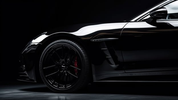 Close up front view of black sports car with copy space. photo