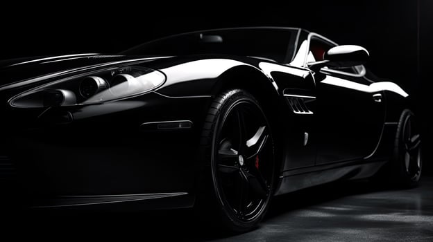 Close up front view of black sports car with copy space. photo