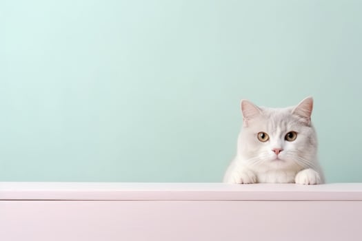 Cute White Cat Sitting with a Green Background Beautiful photo