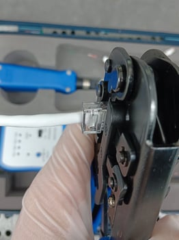 Hand choose rj45 head of utp lan cable and network connect cable photo