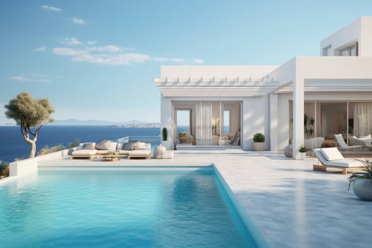 Luxury hotel resort exterior with swimming pool. Lounge zone. photo