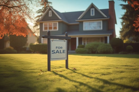 Family house for sale in suburban neighborhood. photo