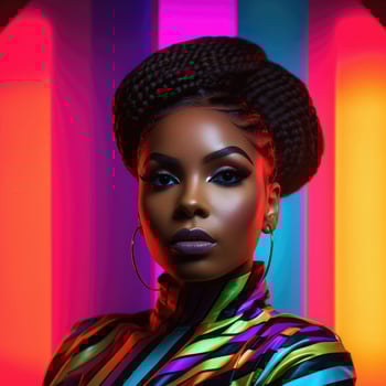 Blsck woman portrait on abstract colorful background. photo