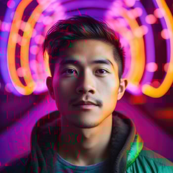 Asian man portrait on abstract colorful background. photo