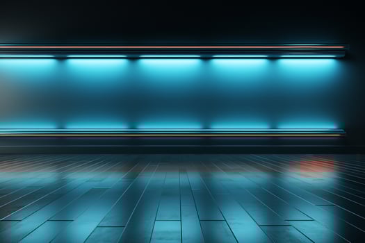 Elegant gray-blue wall adorned with lateral lighting columns, perfect for product showcases photo