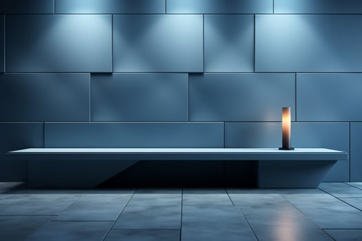 Minimalistic gray-blue wall with columnar lateral lighting for product presentations photo