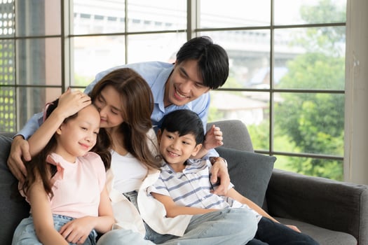 A boy and a daughter from an asian family. photo
