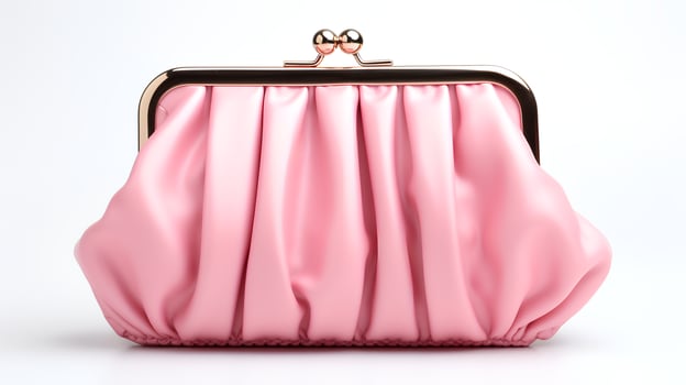 Photo of Cute pink clutch isolated on white background.