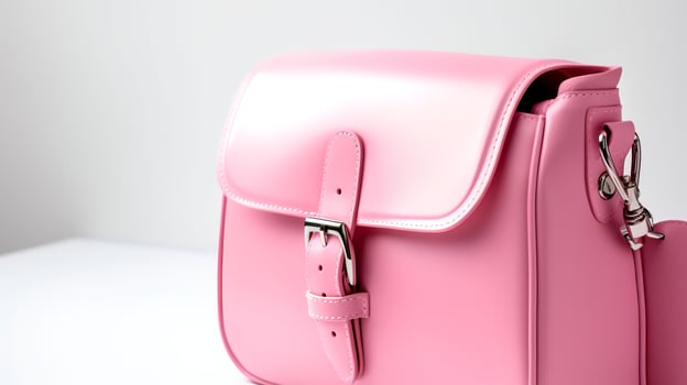 Photo of Cute pink leather female bag isolated on white background.