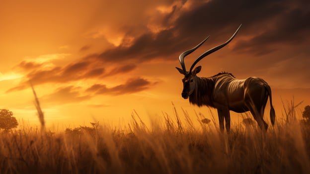 Photo of Hartebeest on savanna at sunset.