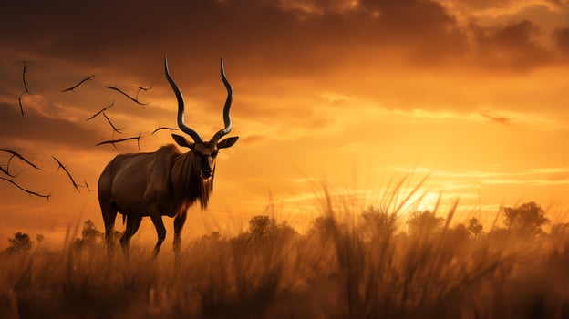 Photo of Hartebeest on savanna at sunset.