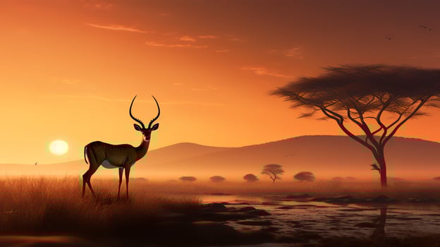 Photo of Impala on savanna at sunset.