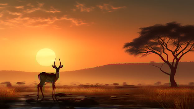 Photo of Impala on savanna at sunset.