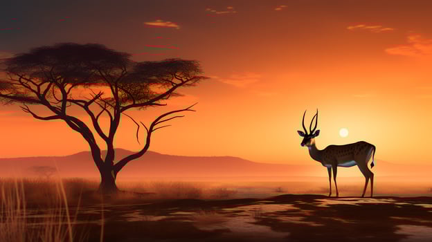 Photo of Impala on savanna at sunset.