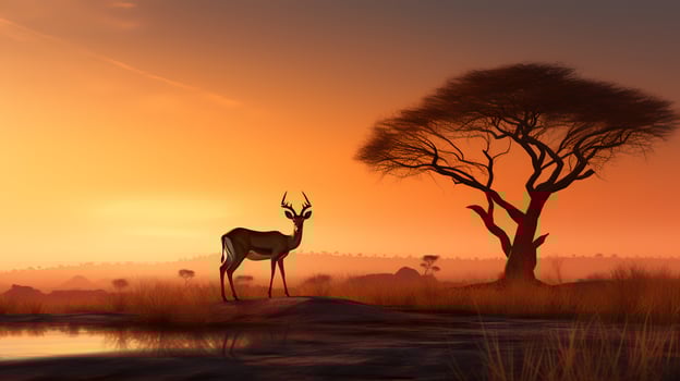 Photo of Impala on savanna at sunset.