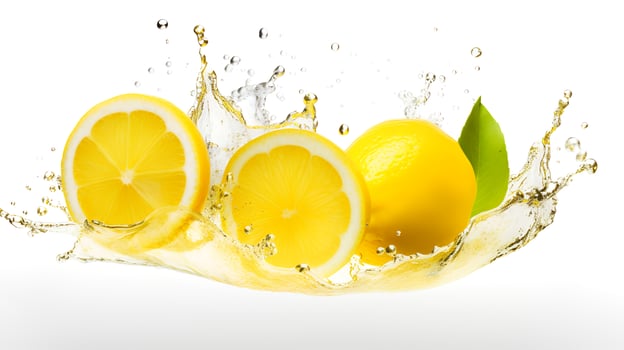 Photo of Fresh Lemon Slices with Water Splashes isolated on white background