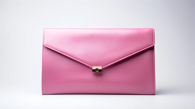 Photo of Minimalist pink clutch isolated on white background.
