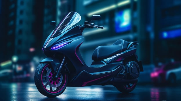 Moped of a beautiful Transportation with futuristic design. . photo