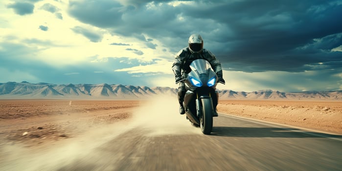 . . Desert sand road mountain bike motorcycle cross futuristic. Adventure trip road move vibe. Graphic Art photo
