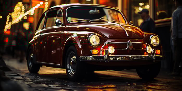 . . Classic retro vintage nostalgia car fiat 500 on small Italy evening street city. Graphic Art photo