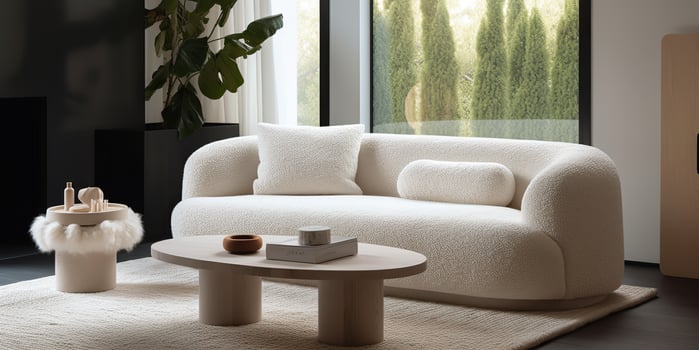 . . White cozy sofa. Home indoor architecture indoor design style living room. Graphic Art photo