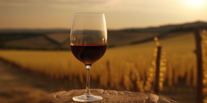 . . Glass of wine before field vineyard. Alcohol beverage vibe. Graphic Art photo