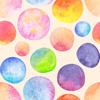 Abstract seamless pattern of colorful circles. Rainbow print for design. Wrapping paper, scrapbooking, children's party, cover, postcard, printing photo
