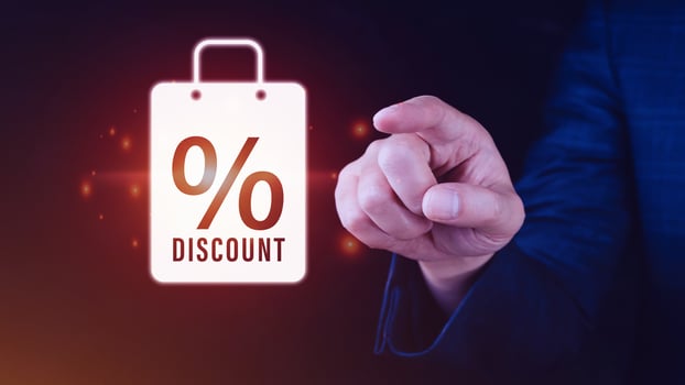 Businessman hand touching virtual percentage icon, Discount Percentage concept. photo