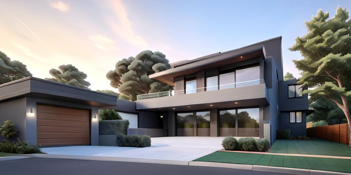 A modern house with a driveway in front of it photo