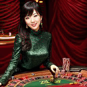 young beautiful asian woman at luxury casino, photo