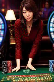 young beautiful asian woman at luxury casino, photo