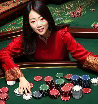 young beautiful asian woman at luxury casino, photo