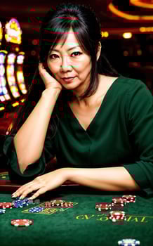 middle aged asian woman at luxury casino, photo