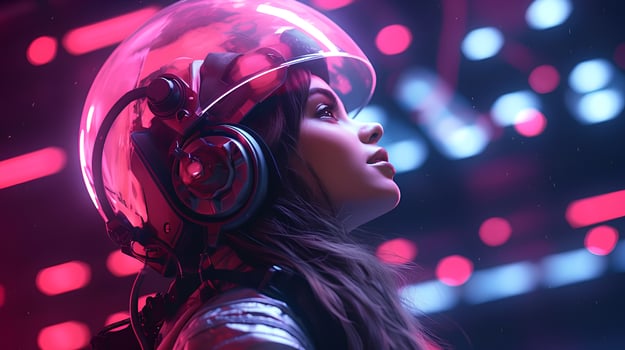 A woman wearing a helmet. photo