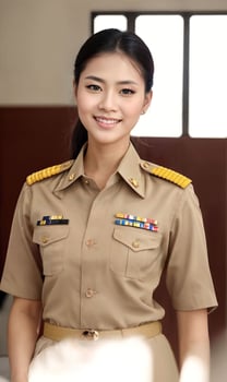 photo of middle aged asian woman in Thai teacher uniform,