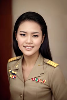 photo of middle aged asian woman in Thai teacher uniform,