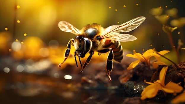 Bee or honeybee, honey comb, background, photo