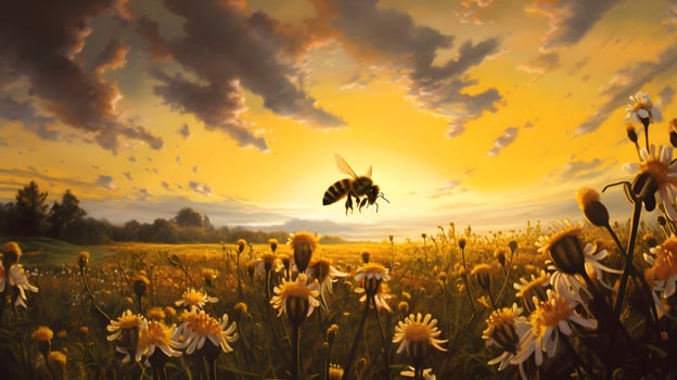 Bee or honeybee, honey comb, background, photo