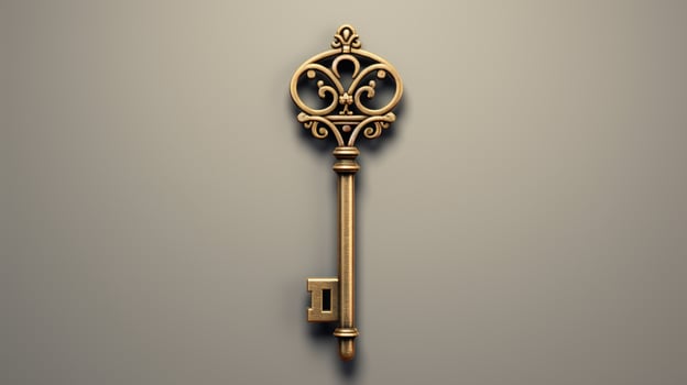 an old key with a gold design on it photo