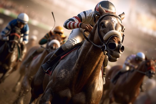 Equestrian sport young boy rides on horse on championship. photo