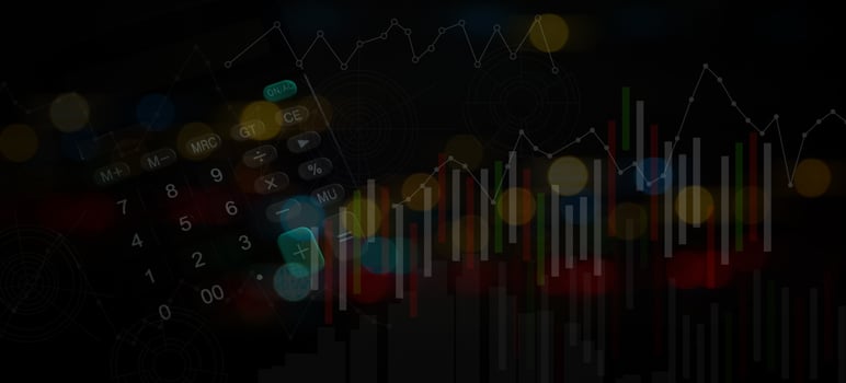Financial concepts Abstract background, calculator and financial graphs photo