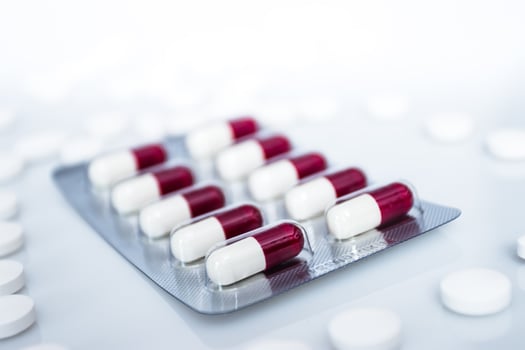 Medicine capsule panel on white background photo