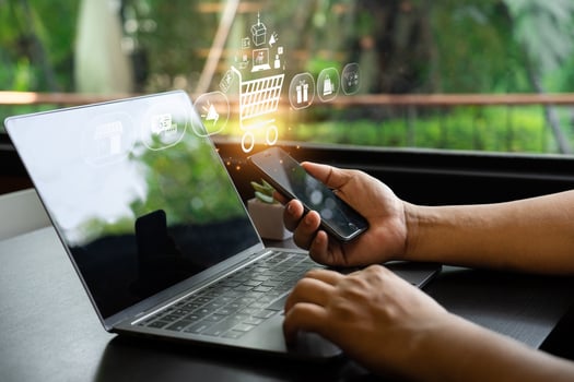online shopping concept, businessman use smartphones and credit cards to purchase products from online stores and shop on the internet, ecommerce store, online business, convenience, competitive price photo