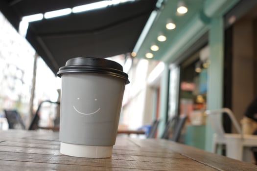 Blank take away kraft coffee cup on table , photo