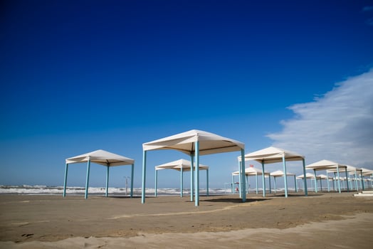 Autumnal view of the gazebos on the beach of Viareggio photo