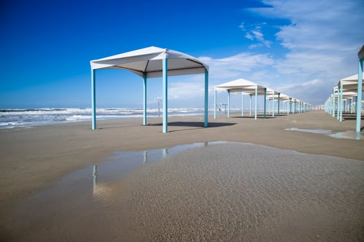 Autumnal view of the gazebos on the beach of Viareggio photo
